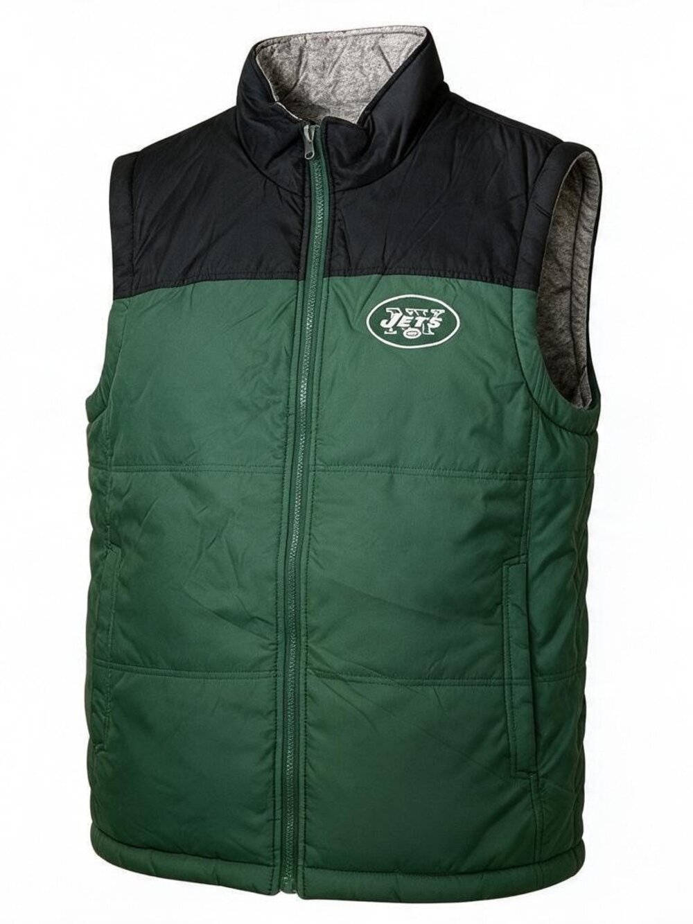New York Jets Reversible Puffer Vest Mens L Green Gray NWT NFL Puffer Vest